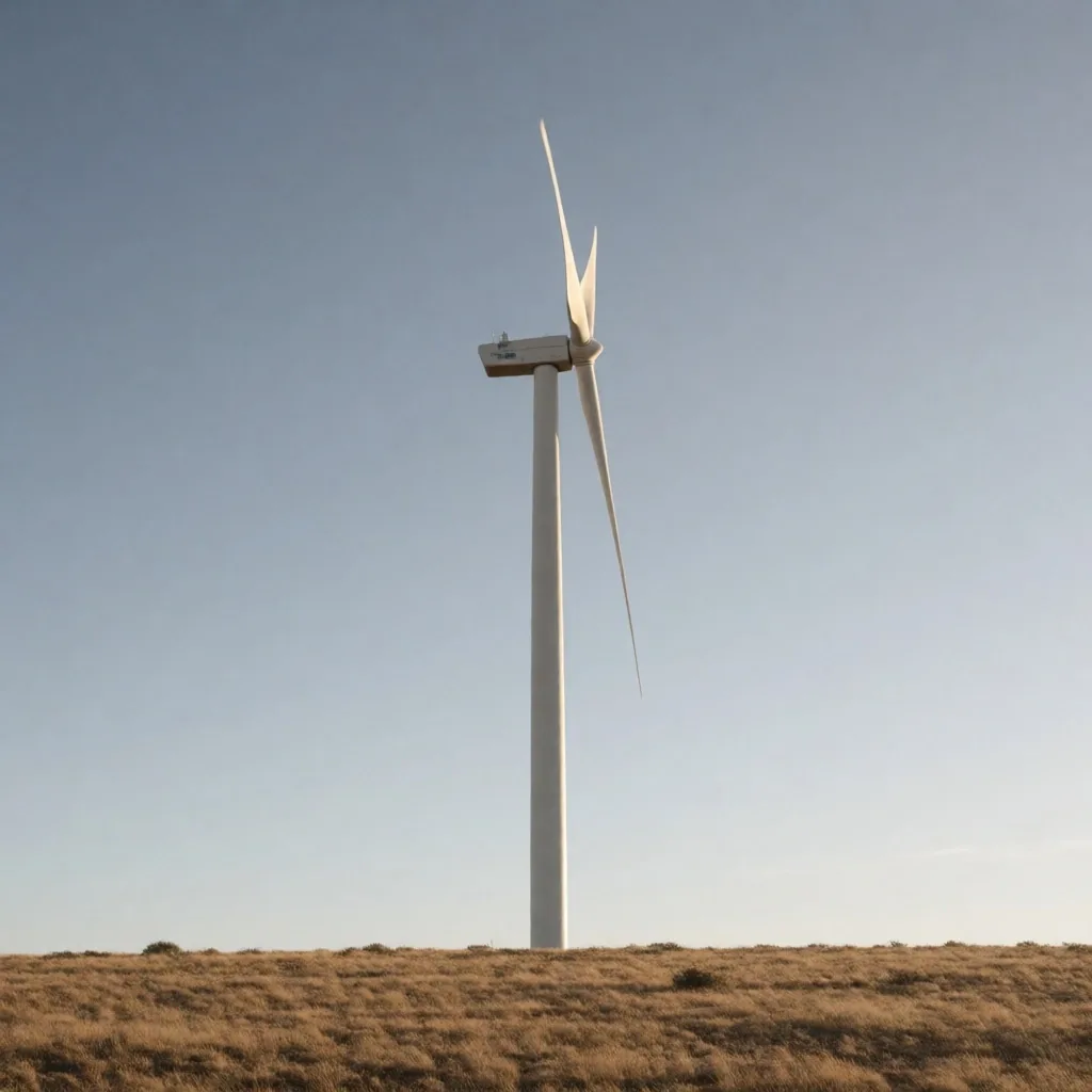 Aerogenerador en la estepa patagónica con cielo despejado