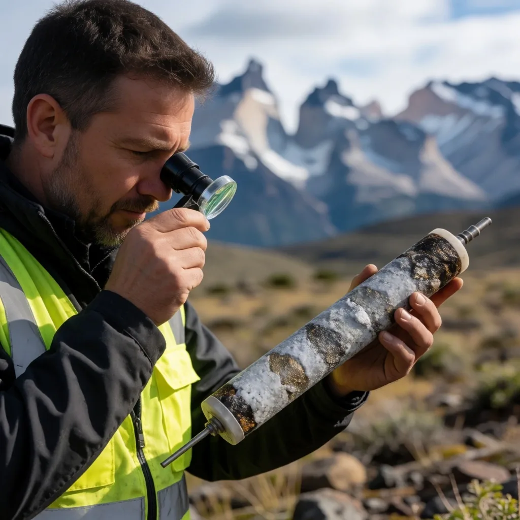 Cuaderno de campo geológico abierto sobre una superficie de piedra