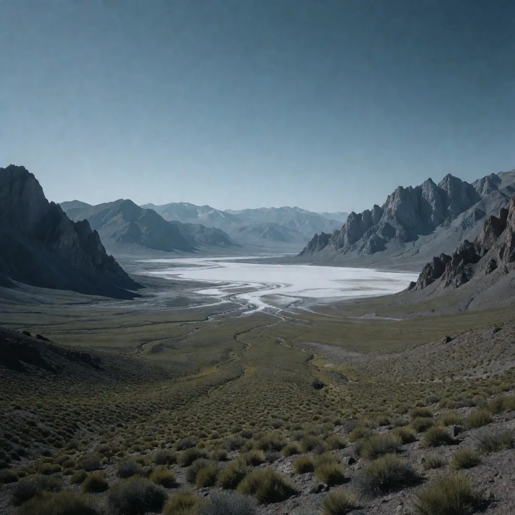 Meseta andina en el norte de Argentina con salares ricos en minerales bajo luz matutina
