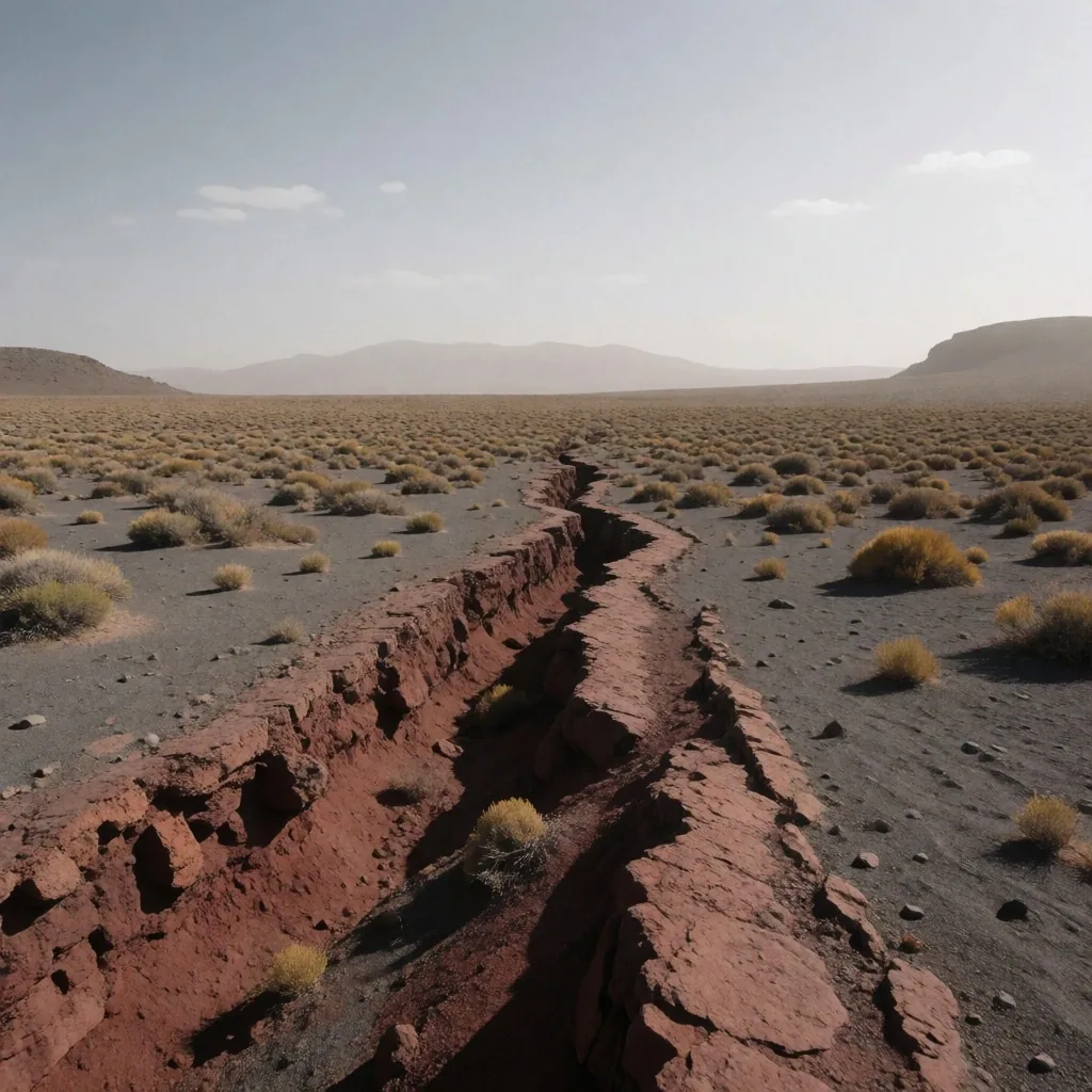 Meseta andina con formaciones geológicas en Argentina